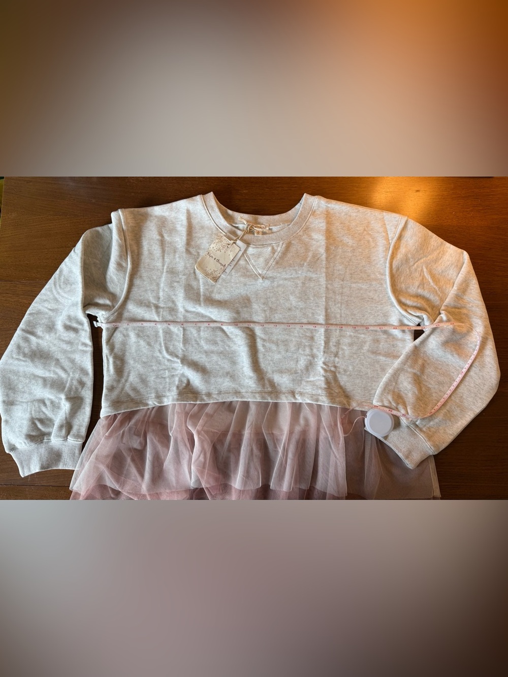 Hem & Thread Gray Pullover with Blush Tulle Tiered Hem - Picture 8 of 15